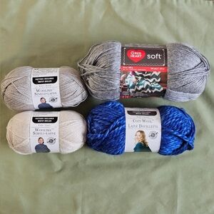 Loops & Threads Woolike x2 & Cozy Wool & Red Heart Soft Yarn Lot 4 Skein Destash